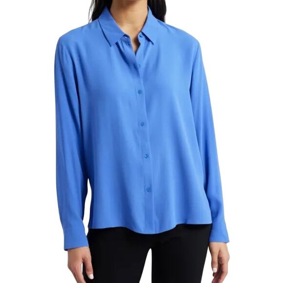 Eileen Fisher Silk Blouse Georgette Crepe Light Blue Size XL NWT Quiet Luxury - Picture 1 of 9